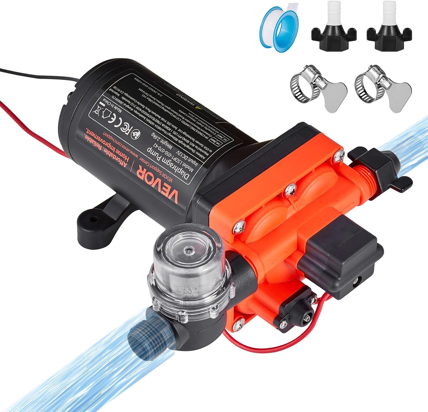 VEVOR Bomba de Diafragma, 12 V DC, 18,9 L/min, Autocebante, de 4 Cámaras con Presostato Automático y Presión de 4,8 Bar, para Autocaravanas, Caravanas, Barcos, Yates y Lavaderos de Coches, 192 W 1 VEVOR Bomba de Diafragma, 12 V DC, 18,9 L/min, Autocebante, de 4 Cámaras con Presostato Automático y Presión de 4,8 Bar, para Autocaravanas, Caravanas, Barcos, Yates y Lavaderos de Coches, 192 W