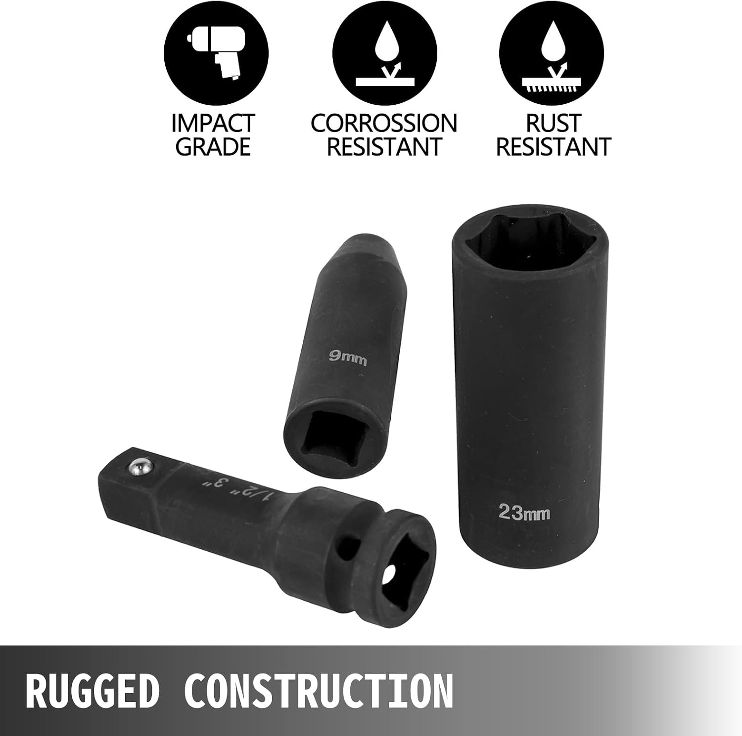 VEVOR Juego de cubos de impacto de 1/2 pulgada, 43 piezas, surtido de enchufes estándar, juego de llaves de 1/2 pulgada, cubos de 6 puntos métricos de 9 a 30 mm (estándar/profundo) 2 VEVOR Juego de cubos de impacto de 1/2 pulgada, 43 piezas, surtido de enchufes estándar, juego de llaves de 1/2 pulgada, cubos de 6 puntos métricos de 9 a 30 mm (estándar/profundo) – Vista 2