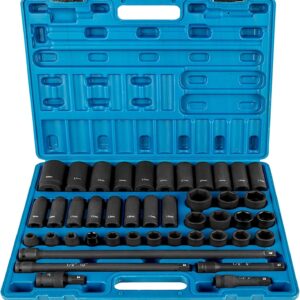 VEVOR Juego de cubos de impacto de 1/2 pulgada, 43 piezas, surtido de enchufes estándar, juego de llaves de 1/2 pulgada, cubos de 6 puntos métricos de 9 a 30 mm (estándar/profundo)