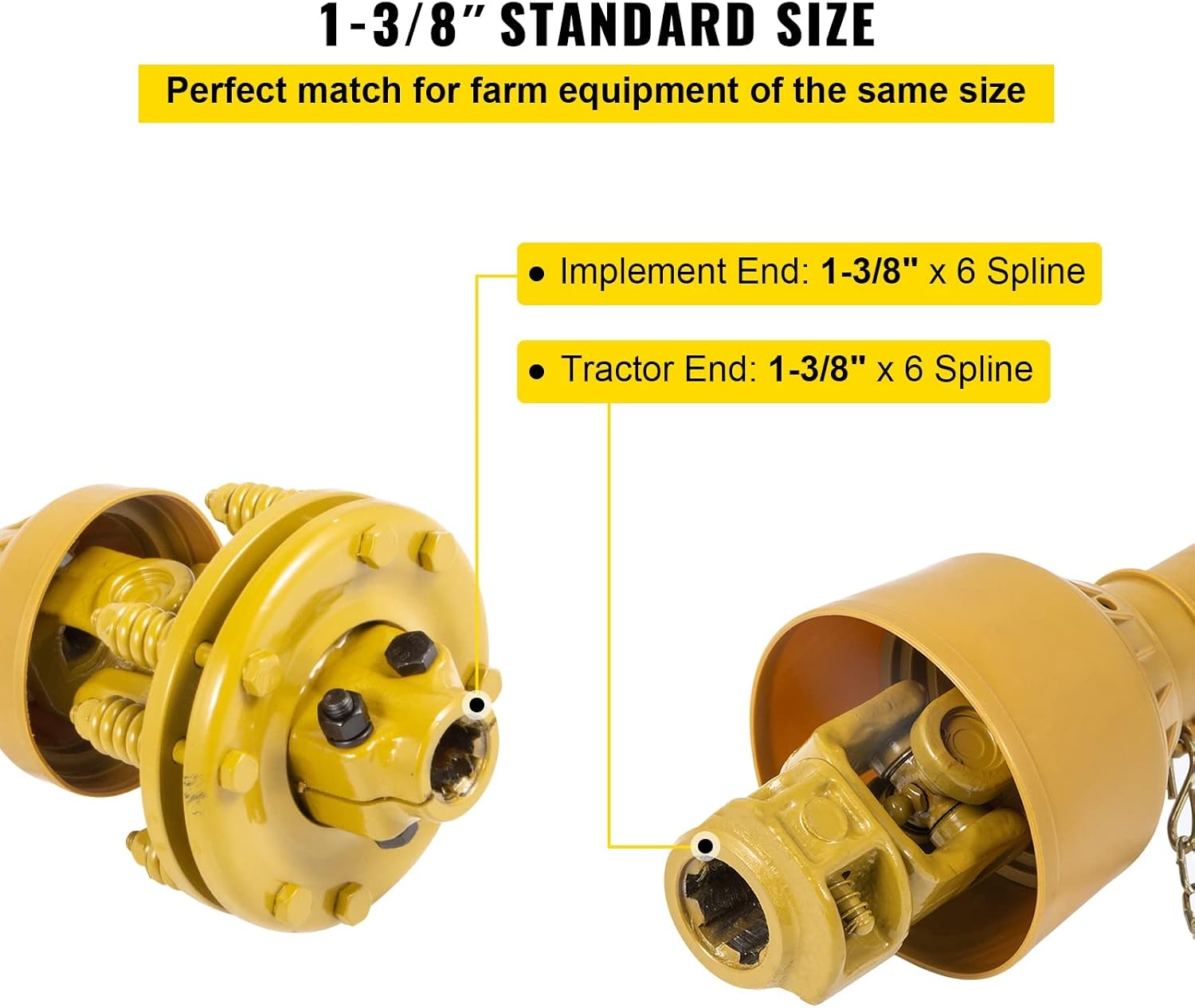 VEVOR Eje PTO, eje de transmisión PTO de 1-3/8 pulgadas, eje de transmisión PTO de 6 ranuras en ambos extremos, eje PTO de tractor serie 4, eje PTO de 31.5 a 41 pulgadas, eje PTO amarillo con embrague deslizante para cortacésped Bush Hog/Finish 5 VEVOR Eje PTO, eje de transmisión PTO de 1-3/8 pulgadas, eje de transmisión PTO de 6 ranuras en ambos extremos, eje PTO de tractor serie 4, eje PTO de 31.5 a 41 pulgadas, eje PTO amarillo con embrague deslizante para cortacésped Bush Hog/Finish – Vista 5