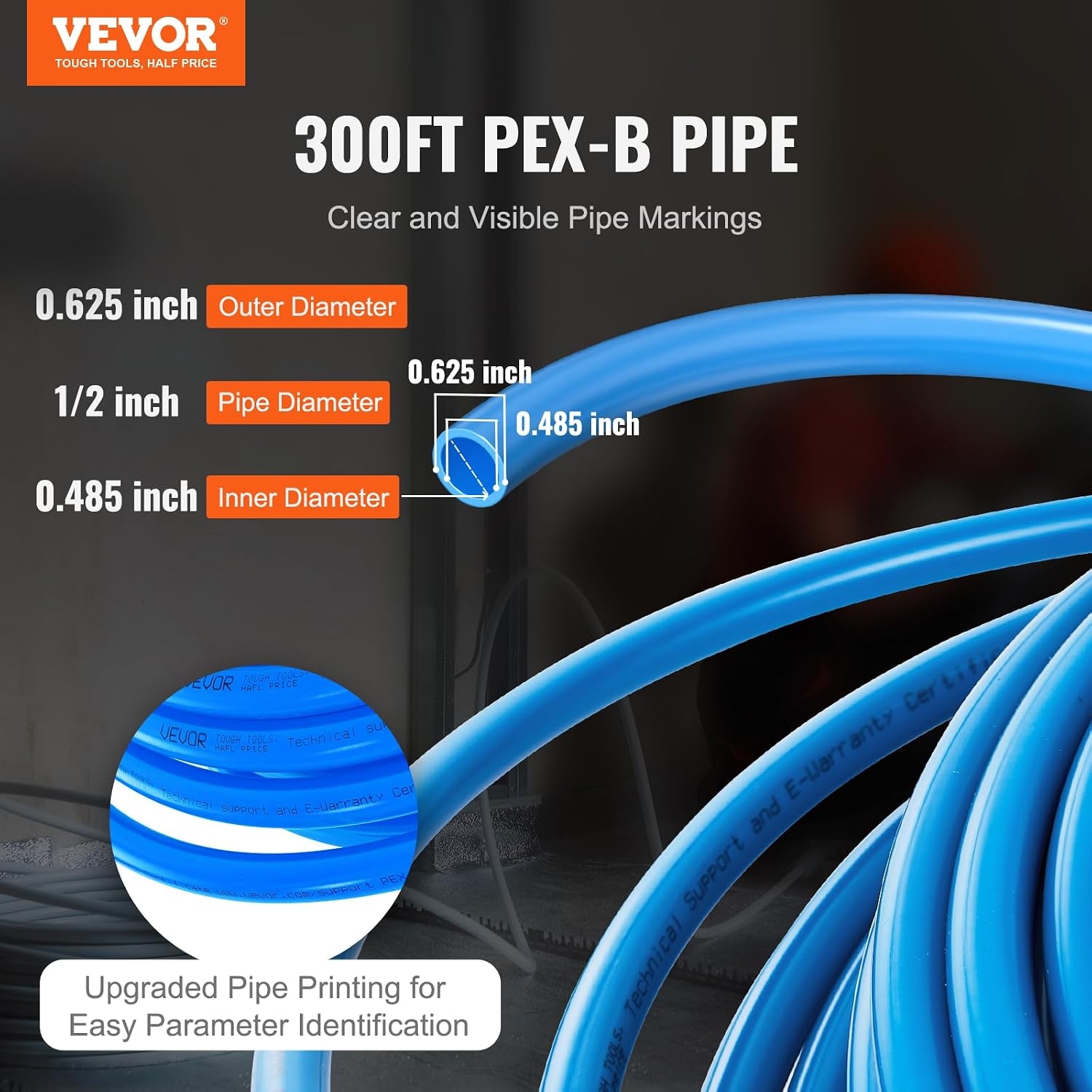 VEVOR Tubería PEX de 1/2 pulgada y 300 pies de longitud. Tubería flexible PEX-B para agua potable. Líneas de agua PEX para agua caliente/fría, fácil de restaurar. Azul. 2 VEVOR Tubería PEX de 1/2 pulgada y 300 pies de longitud. Tubería flexible PEX-B para agua potable. Líneas de agua PEX para agua caliente/fría, fácil de restaurar. Azul. – Vista 2