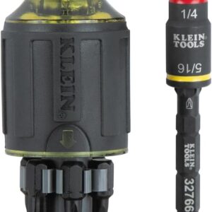 Klein Tools 32308F Juego de destornilladores de impacto 10 en 1, juego de destornilladores rechonchos hexagonales, 7 bits, función de sujeción de puntas de 1/4 pulgadas, 10 piezas