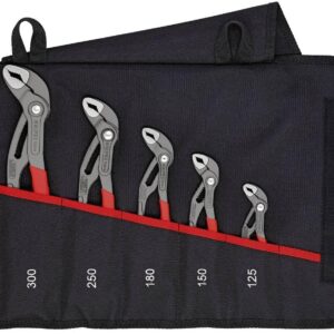 KNIPEX - Juego de alicates para Bomba de Agua, 5 Piezas, 125 a 300 mm, Efecto autobloqueante, en Bolsa Enrollable, Juego de Herramientas, Llave de Tubo, 00 19 55 S5