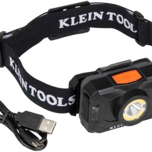 Klein Tools 56414 Rechargeable 2-Color LED Headlamp, Fabric Strap, Spotlight, Floodlight, Red LED, 800 Lumens, USB Cable, Camping, Running