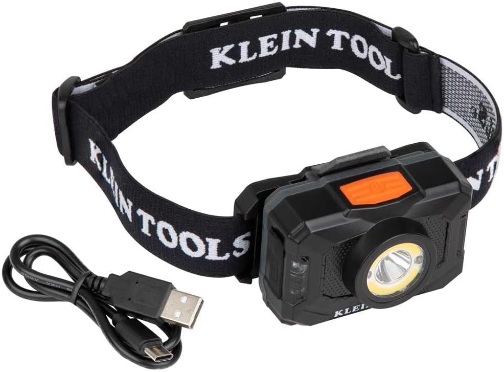 Klein Tools 56414 Rechargeable 2-Color LED Headlamp, Fabric Strap, Spotlight, Floodlight, Red LED, 800 Lumens, USB Cable, Camping, Running 1 Klein Tools 56414 Rechargeable 2-Color LED Headlamp, Fabric Strap, Spotlight, Floodlight, Red LED, 800 Lumens, USB Cable, Camping, Running