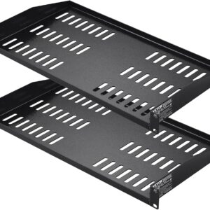 VEVOR - 2 Estantes de 1U para Servidores, Bandeja de Montaje en Rack Universal con Ventilación para Gabinete de Equipos de Red de 19 Pulgadas, Estante de 10 Pulgadas