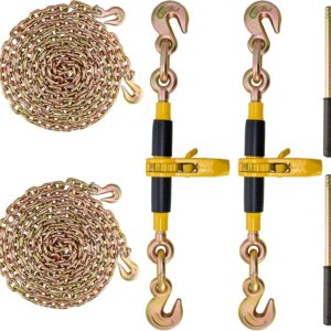 VEVOR - Carpeta de Cadena de carraca con Cadena G80 de límite de Carga de 5/16-3/8 Pulgadas, 7000 Libras, Mango Antideslizante Desmontable, Cadenas de Transporte de Amarre para remolques de camión