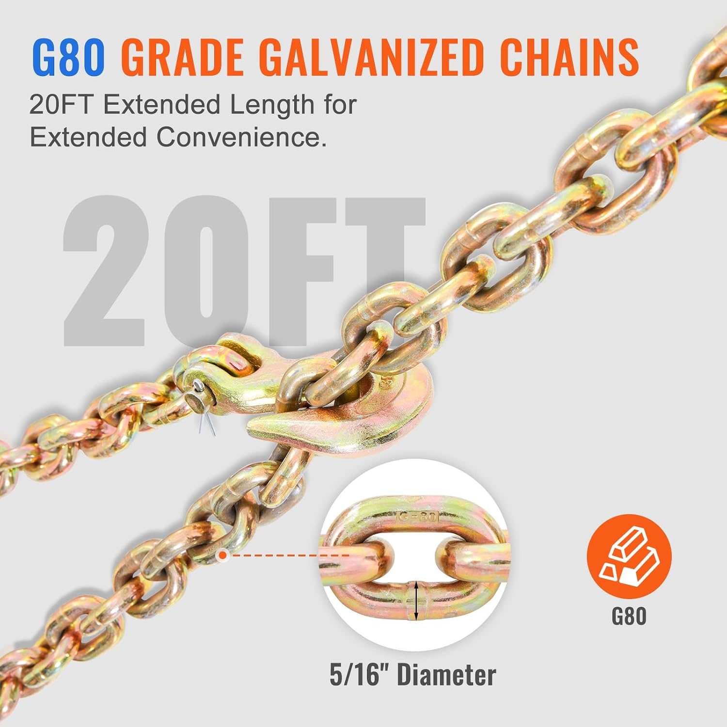 VEVOR - Carpeta de Cadena de carraca con Cadena G80 de límite de Carga de 5/16-3/8 Pulgadas, 7000 Libras, Mango Antideslizante Desmontable, Cadenas de Transporte de Amarre para remolques de camión 5 VEVOR - Carpeta de Cadena de carraca con Cadena G80 de límite de Carga de 5/16-3/8 Pulgadas, 7000 Libras, Mango Antideslizante Desmontable, Cadenas de Transporte de Amarre para remolques de camión – Vista 5