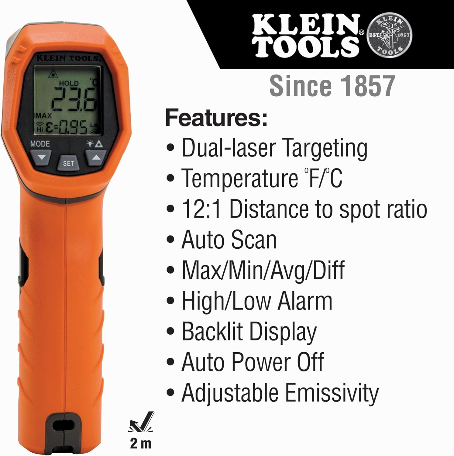 KLEIN TOOLS IR5 | Termómetro Infrarrojo | Doble Láser | Medición Precisa 3 KLEIN TOOLS IR5 | Termómetro Infrarrojo | Doble Láser | Medición Precisa – Vista 3