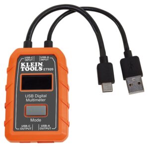 Klein Tools ET920 Medidor de potencia USB, USB-A y USB-C digital para voltaje, corriente, capacidad, energía y resistencia
