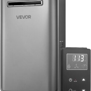 VEVOR Calentador de agua instantáneo a propano, 5.3 galones para exteriores, 120,000 BTU, control inteligente de temperatura, interfaz NPT de 3/4 de pulgada, gris plateado