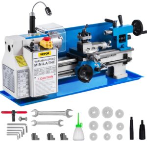 VEVOR Torno de Metal, Minitorno Metal de Sobremesa de Precisión 550 W, Velocidad de 50 a 2500 RPM con Engranaje de Nailon y Lámpara Móvil para Procesamiento de Piezas de Precisión, 70 x 21,7 x 30 cm